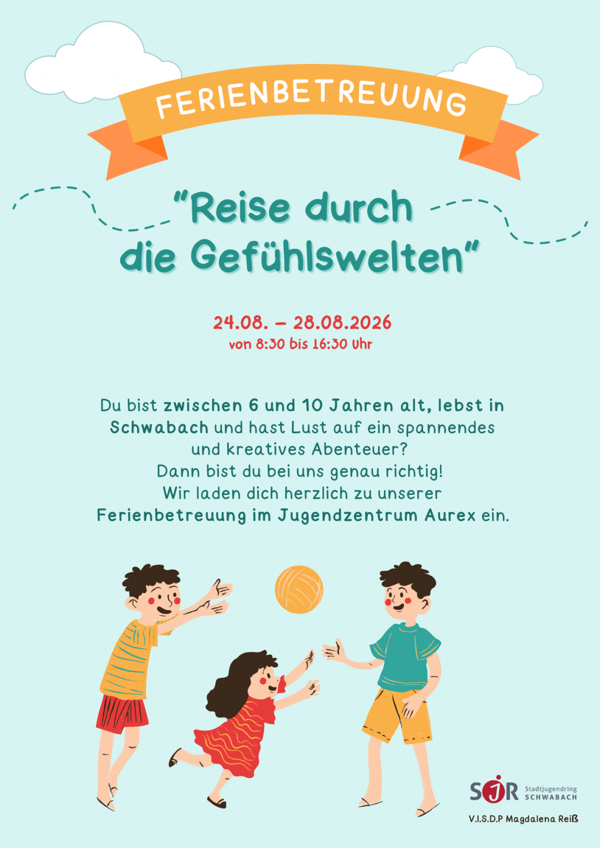 Zu sehen sind Kinder, die den bunten Fallschirm schwingen und ein Spiel spielen.