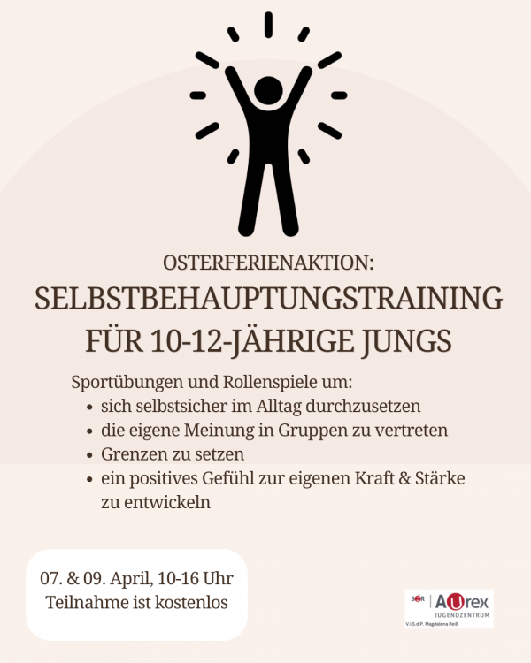 Flyer Selbstbehauptungskurs für Jungs im April